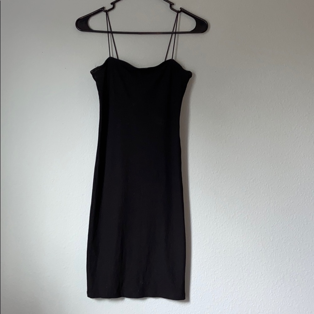 Black tight fitted spaghetti strap dress